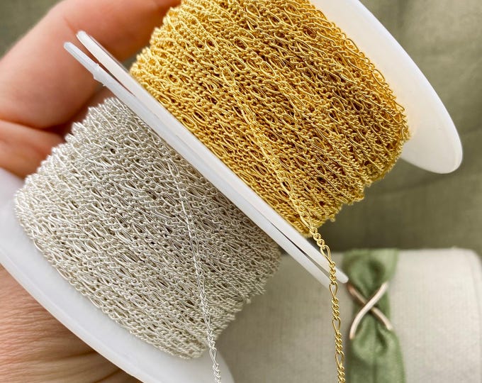 Figaro Chain 1.5mm - Chain by the Foot - Sterling Silver or Gold Filled Figaro Chain 3 + 1 - Classic Chain Permanent Jewelry Supply - USA C5