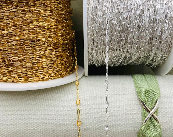 Clear Enamel Chain - Chain By the Foot - Permanent Jewelry Chain - 14kt Gold Filled & Sterling Silver Enamel Colorful Sunburst - E29