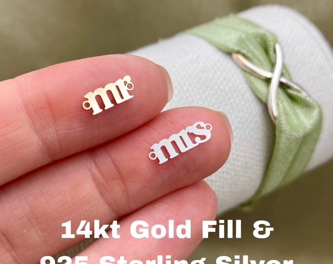 Mr. Mrs. Connector - Tiny 14Kt Gold Filled or Sterling Silver Link for Bracelet - Permanent Jewelry Supply - Wedding Bridal Shower L27 L28