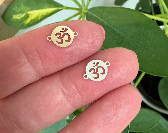 Set of 2 x 14Kt Gold Filled or Sterling Silver OM Connectors - Yoga Spiritual Meditation - Hinduism Link for Bracelet Permanent Jewelry L14