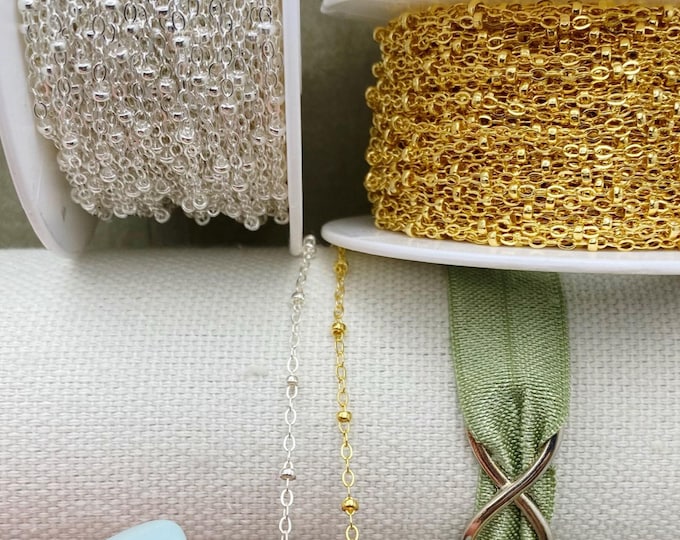 Satellite Chain by the Foot - 1.5mm Cable Chain with 2mm Ball - Satellite Sterling Silver or 14kt Gold Filled Permanent Jewelry - USA C12