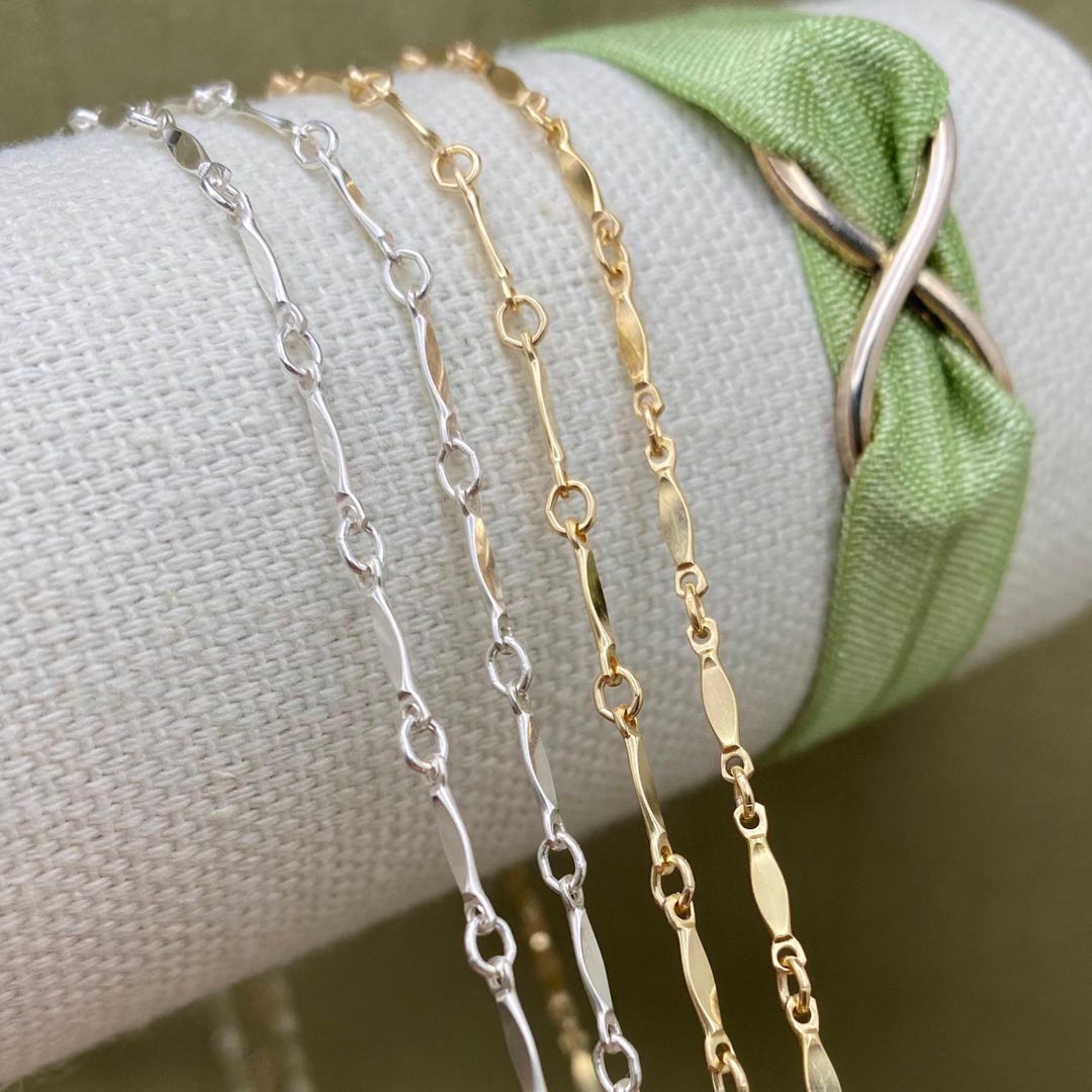 Dapped Link & Bar - Chain by the Foot - Sterling Silver or 14kt Gold ...