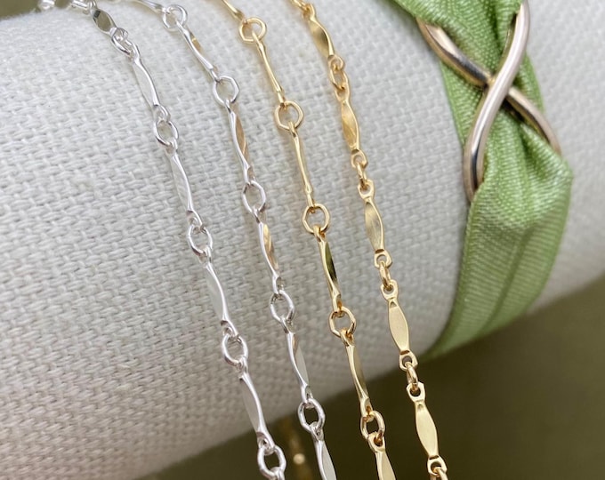 Dapped Link & Bar  - Chain by the Foot - Sterling Silver or 14kt Gold Filled Flattened Link Bar Chain - Permanent Jewelry - USA C23