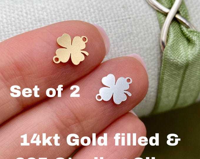 Shamrock Clover Connectors - 2 Pack - Permanent Jewelry Connectors - 14kt Gold Filled & Sterling Silver Rainbow Links for Bracelet - L53 USA