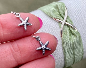 Set of 2 x 925 Sterling Silver Tiny Starfish Charms - Sea Life Beach Jewelry Drop for Earring Bracelet or Necklace - Bulk Jewelry Supply F26