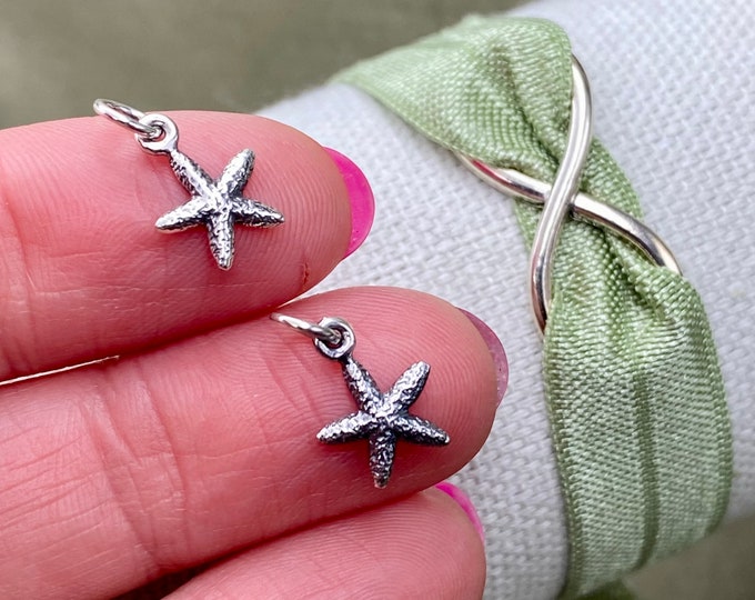Set of 2 x 925 Sterling Silver Tiny Starfish Charms - Sea Life Beach Jewelry Drop for Earring Bracelet or Necklace - Bulk Jewelry Supply F26