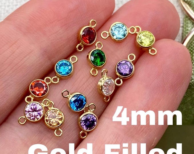 4mm 14kt Gold Filled Birthstone CONNECTORS - You Choose Mix & Match - Top Quality AAA Cz Bezel - Bulk Permanent Jewelry Supply - USA made B2