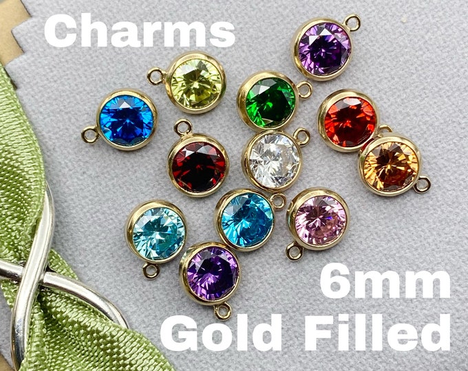 Set of 6mm 14kt Gold Filled Birthstone CHARM - Top Quality AAA Cz Bezel Charm - Earring Charms - Wholesale Jewelry Supply - USA made B30
