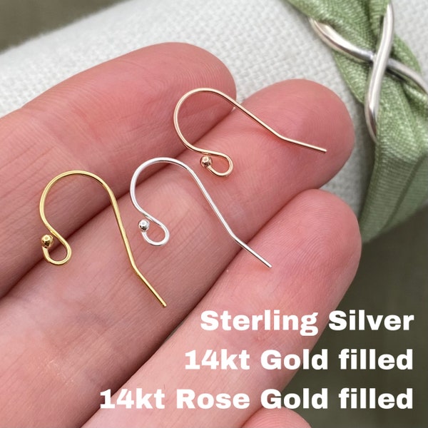 Set of 2 Ear Wires - Earring Hooks - 925 Sterling Silver or 14kt Gold Filled - Earring Findings - DIY Bulk Wholesale Jewelry Supplies