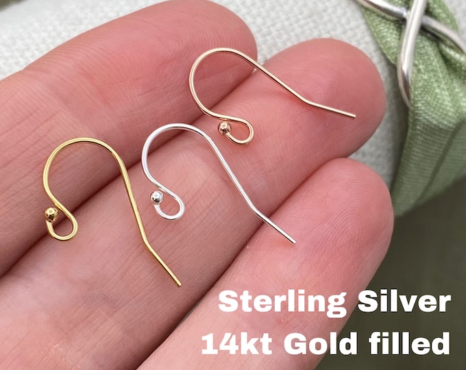 Set of 2 Ear Wires - Earring Hooks - 925 Sterling Silver or 14kt Gold Filled - Earring Findings - DIY Bulk Wholesale Jewelry Supplies F9