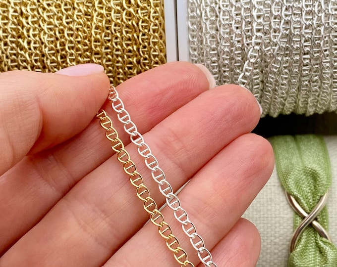 Mariner Chain by the foot for Permanent Jewelry - 14kt Gold filled and Sterling Silver - Gucci Anchor Chain 2.85mm - USA Made - C33