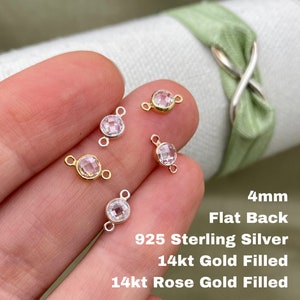 Juego de 5 conectores planos transparentes de doble cara con bisel de circonita cúbica de 4 mm, chapados en oro de 14 quilates, chapados en oro rosa o plata de ley. Joyería permanente. EE. UU. B4