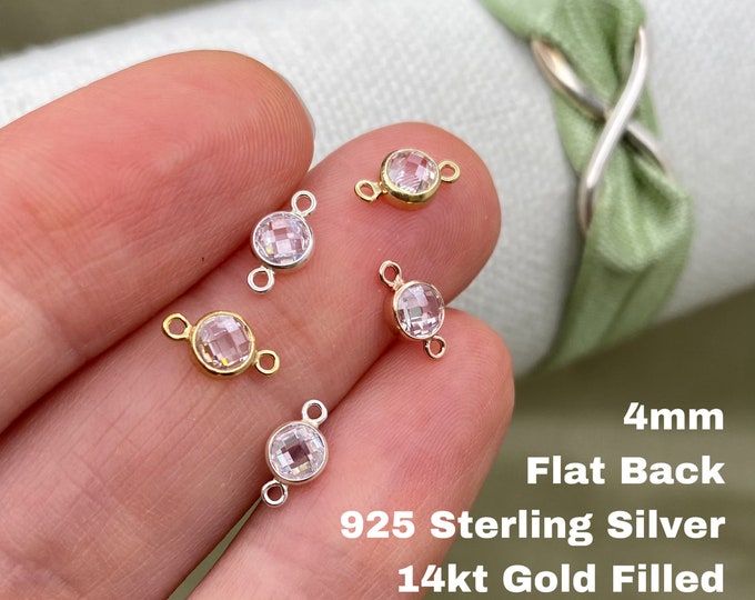 Set of 5 x Flat Back 14kt Gold Filled, Rose Gold Filled or Sterling Silver Double Sided CONNECTOR 4mm AAA Cz Bezel Permanent Jewelry USA B4