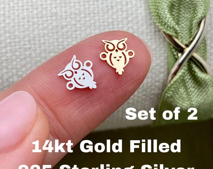 Set of 2 x Tiny Owl Connectors for Permanent Jewelry - 14kt gold filled & 925 sterling silver - L45