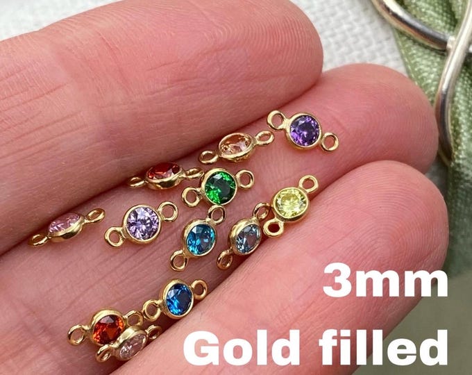 3mm 14kt Gold Filled Birthstone CONNECTORS - You Choose Mix & Match - Top Quality AAA Cz Bezel - Bulk Permanent Jewelry Supply - USA made B1