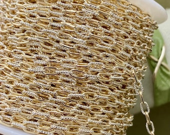 Clip de papel de metal mixto de 3,15 mm - Cadena por pie - Chapado en oro de 14 kt y plata de ley 925 Cadena de metal mixto para joyería permanente - C32