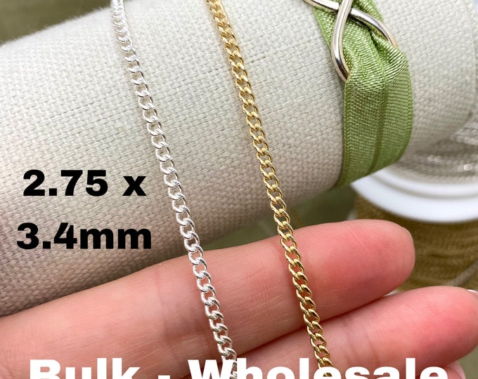 Classic Curb 2.75mm x 3.4mm (Large Curb) Sterling Silver or Gold Filled Curb Chain - Masculine - Wholesale Chain Permanent Jewelry USA C18