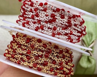 Premium Red Enamel - 14kt Gold Filled or Sterling Silver Enamel Chains - Colorful Chain for Permanent Jewelry - Dot Enamel Chains E6