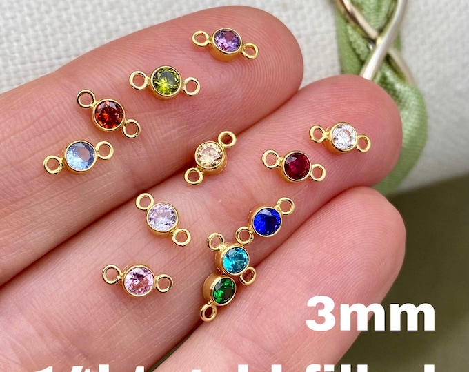 New! 3mm Birthstone Connectors - Gold Filled - Permanent Jewelry Charms - B44G - Luxe Colors