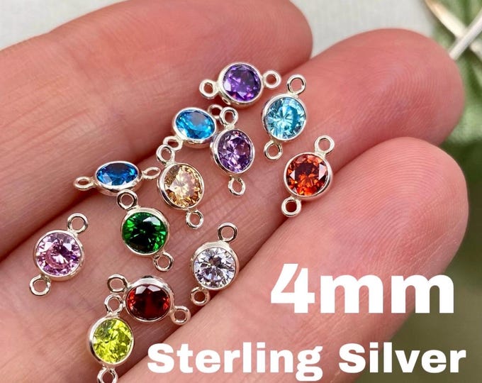 Original Colors - 4mm Birthstone Connectors Round - Sterling Silver - Permanent Jewelry Birthstones - Solid 925 Sterling Silver - B2S