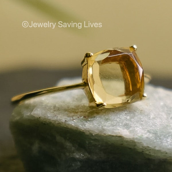 Natural citrine ring, gold citrine ring,solitaire stacking natural citrine ring, square citrine, November minimalist citrine birthstone ring