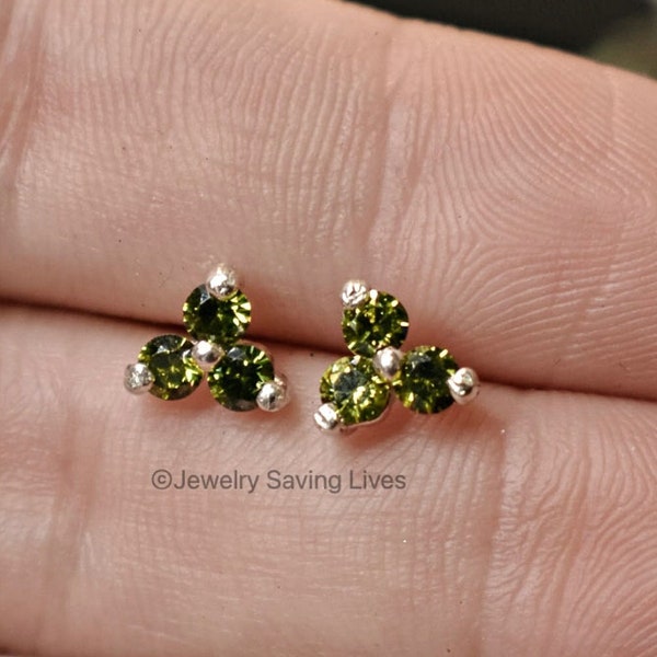 Unique olive green peridot earrings, natural round peridot studs, olive peridot unique earrings, genuine small peridot studs