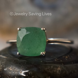 Natural jade ring, genuine jade ring, raw jade ring, green jade ring, square jade ring, green jade ring, stacking jade ring