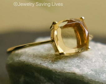 Natural citrine ring, gold citrine ring,solitaire stacking natural citrine ring, square citrine, November minimalist citrine birthstone ring