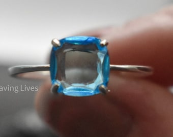 Blue Topaz ring, london blue topaz ring, vintage ring, square blue topaz ring, swiss blue topaz, vintage topaz ring, stacking topaz ring