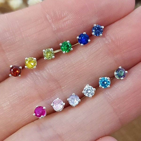 Pick your stone natural Gemstone Studs, Small gemstone accent studs, second third Helix Tragus hole earrings, 3mm crystal birthstone earring