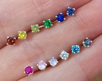 Pick your stone natural Gemstone Studs, Small gemstone accent studs, second third Helix Tragus hole earrings, 3mm crystal birthstone earring