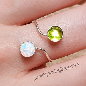 Peridot and Opal ring dainty, peridot and fire opal, silver double stone ring, peridot opal adjustable ring, unique peridot double stone 6mm