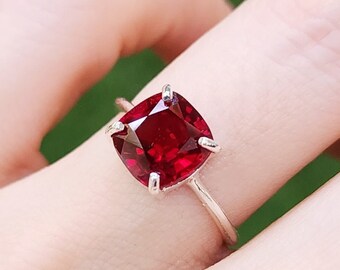 Brilliant cut ruby ring, lab ruby engagement ring, vintage ruby ring, July ruby birthstone ring, unique ruby birthstone ring