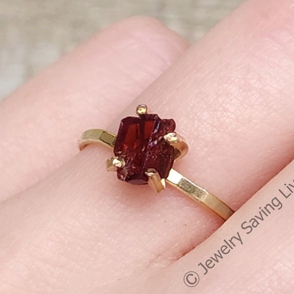 Raw garnet stacking ring, genuine garnet nugget ring, raw natural deep red garnet ring, dark red garnet ring in gold, january birthstone