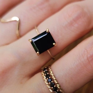 Onyx ring, raw emerald cut black onyx ring set in sterling silver, onyx engagement ring, onyx ring in gold, onyx ring rose gold