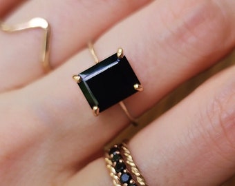 Onyx ring, raw emerald cut black onyx ring set in sterling silver, onyx engagement ring, onyx ring in gold, onyx ring rose gold