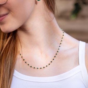 Emerald beaded necklace, delicate emerald necklace with dainty raw emerald beads and 14k gold plated chain, emerald necklace,long emerald