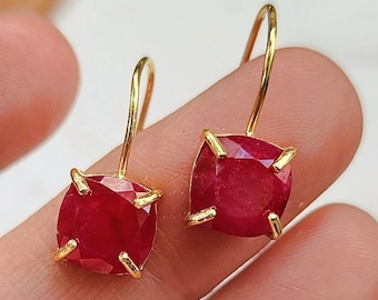 Dangle ruby earrings, minimalist dangle ruby earrings in silver, yellow gold rose gold, raw ruby dangle earrings, bright ruby earrings