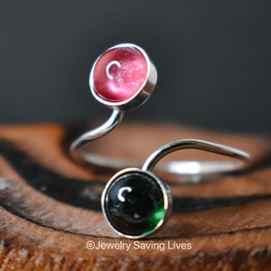 Pink and Green Tourmaline Adjustable Ring, Natural Pink and Green Tourmaline Ring, October Birthstone Ring, Watermelon tourmaline ring