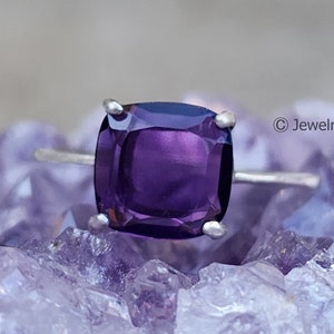 Natural Amethyst Ring, deep purple amethyst ring, solitaire stacking genuine purple amethyst, purple stone ring, February birthstone ring
