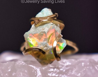 Colorful Welo Opal ring, green blue welo opal ring, welo opal jewelry, raw welo opal ring, opal ring, unique welo opal ring, welo opal
