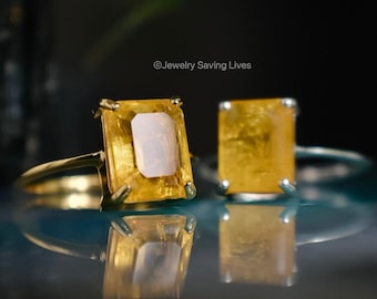 Natürlicher Roher Smaragd Dublett Citrin Ring, Roher Dublett Citrin Ring, Citrin Verlobungsring, Citrin Ring, November Geburtsstein, Citrin