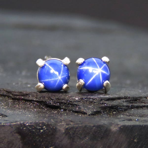 5mm Star Sapphire Earrings, dainty genuine star sapphire, star sapphire studs in sterling silver, natural star sapphire earrings