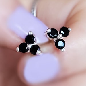 Black diamond  tri-cluster earrings, natural round black diamonds, black diamond unique earrings, genuine small black diamond studs