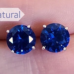 Sapphire stud earrings, radiant deep blue sapphire studs, flatback screwback blue studs, natural sapphire flatback earrings, blue gemstone