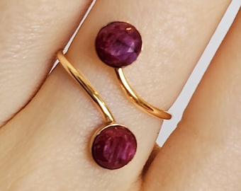 Raw Ruby and ruby ring, double stone ring, 6mm raw ruby ring, July birthstone ring, double stone ruby ring, dainty ruby ring, Fall ring