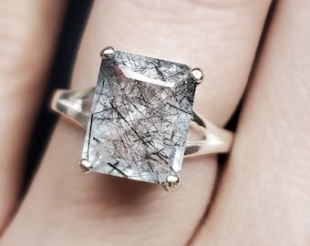 Rutilated Quartz Engagement Ring, Modern Engagement Ring, Alternative Quartz Engagement Ring, Raw Diamond Ring, Quartz Ring