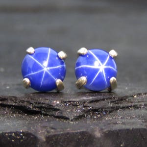Blue star sapphire earrings,  genuine star sapphire earrings, star sapphire studs, authentic natural star sapphire gemstones