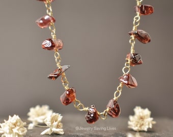 Garnet beaded necklace, delicate garnet necklace with dainty raw garnet beads and 14k gold fill chain, January birthstone chain, garnet