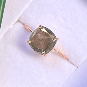 Raw salt and pepper diamond ring, white diamond ring, unique raw diamond ring, rare salt pepper diamond ring, raw grey diamond (DS039)